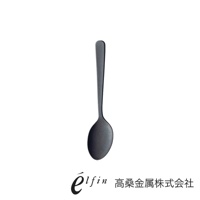 日製熔岩黑石水果甜點匙，為單支湯匙，呈現深黑色，材質為金屬，具有霧面質感。