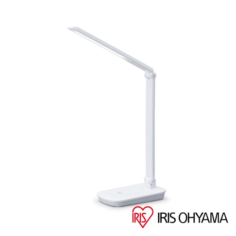 白色Qi無線充電盤檯燈LDL-QFD，採用簡約現代設計，可調式燈臂與底座，底座設有無線充電指示燈，整體為光滑塑料材質。