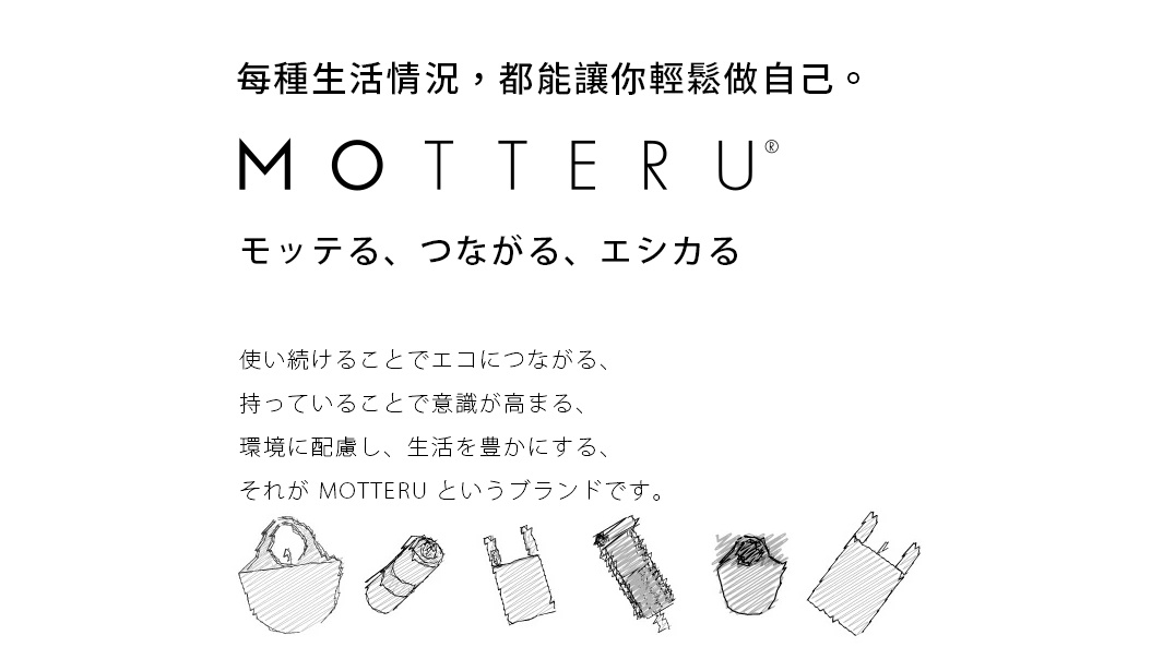 手繪風格的輕時尚摺疊保冷束口袋，展示了四種不同款式：一個圓筒狀束口袋、一個扁平狀束口袋、一個帶有把手的束口袋，以及一個類似購物袋的束口袋，皆為簡約線條勾勒。