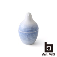 白鳥造型牙籤瓶，瓶身為白色漸層藍條紋，陶瓷材質，帶有蓋子。