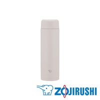 淺灰色 0.35L 不鏽鋼真空保溫杯，具有一體式中栓旋蓋設計，杯身印有象印商標。