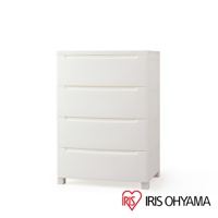 日系四層抽屜式組合收納櫃，米白色塑膠材質，簡潔現代設計，帶有方便拉取的無把手抽屜，底部有四個穩固的櫃腳。