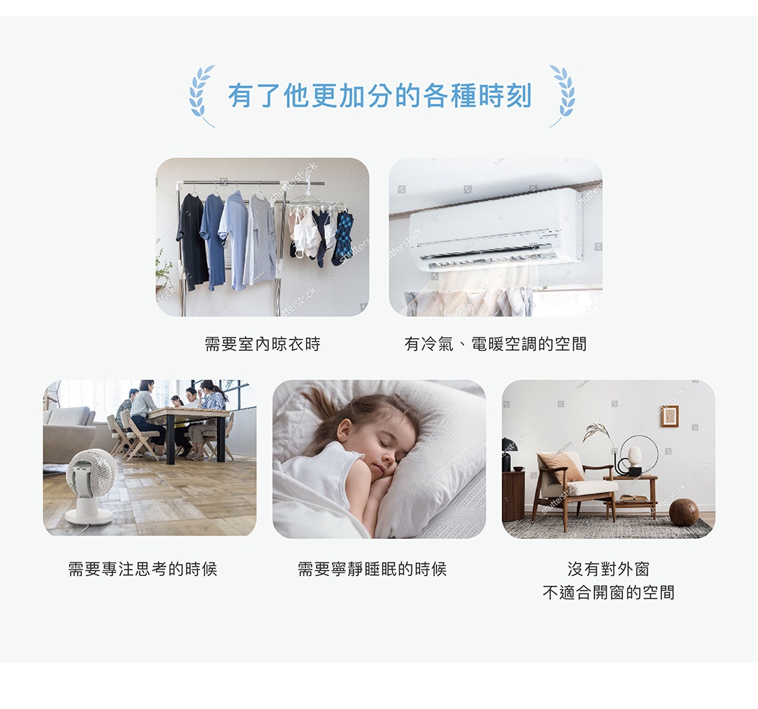 SF-A1610 3D氣流循環扇，白色圓形底座，白色扇葉，黑色網罩，放置在木質地板上。