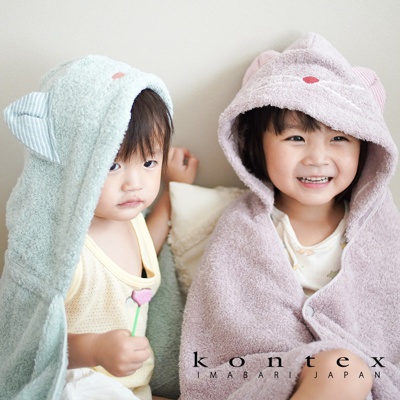 KONTEX 今治純棉Q萌貓耳連帽浴巾 (共4色)