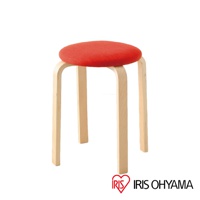 木質圓椅凳，配有紅色布面坐墊，四隻彎曲的淺色木質椅腳。