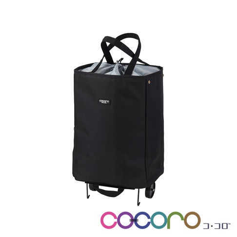 AVERY 簡約輕巧折疊購物車，黑色，由耐用的織物製成，配有提把和兩個輪子，方便攜帶。