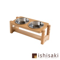 可調式木質寵物餐桌(附不鏽鋼碗) - 雙L