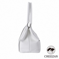 JETTER 方形托特包 CJTE-026，白色皮革材質，側面視角，搭配同色系提把，包身簡潔，底部有品牌標誌。