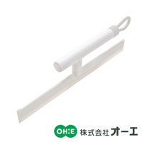 簡潔的白色刮水刷，帶有 T 型手柄和一個掛環。刮水板為透明矽膠材質，設計用於有效清除表面的水分。