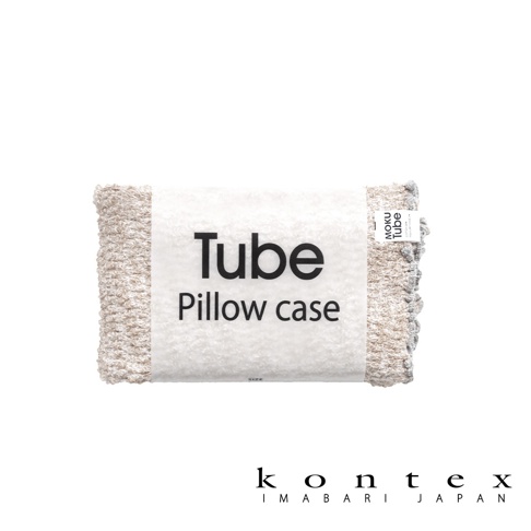 MOKU TUBE 高彈性透氣枕套，淺米色網狀紋理，中央標籤印有「Tube Pillow case」字樣。