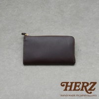 HERZ 品牌深棕色皮革拉鍊長夾，手工縫製，日本製造