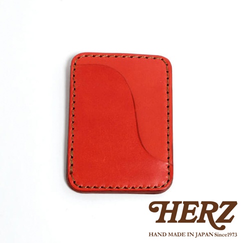 HERZ 職人手作皮革名片收納夾，紅色，手工縫線，簡約設計。