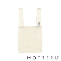 淺米色大容量摺疊環保購物袋，由光滑的布料製成，有兩條提把，其中一個提把上繡有「TOM」字樣。