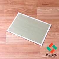 淺綠色藺草編織枕墊，邊緣有白色包邊，放置於淺棕色木紋地板上。