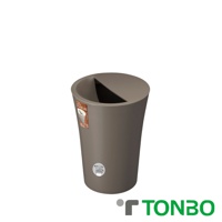 灰色塑膠圓形半開垃圾桶，容量7.3L，帶有傾斜的開口和內部黑色隔層。