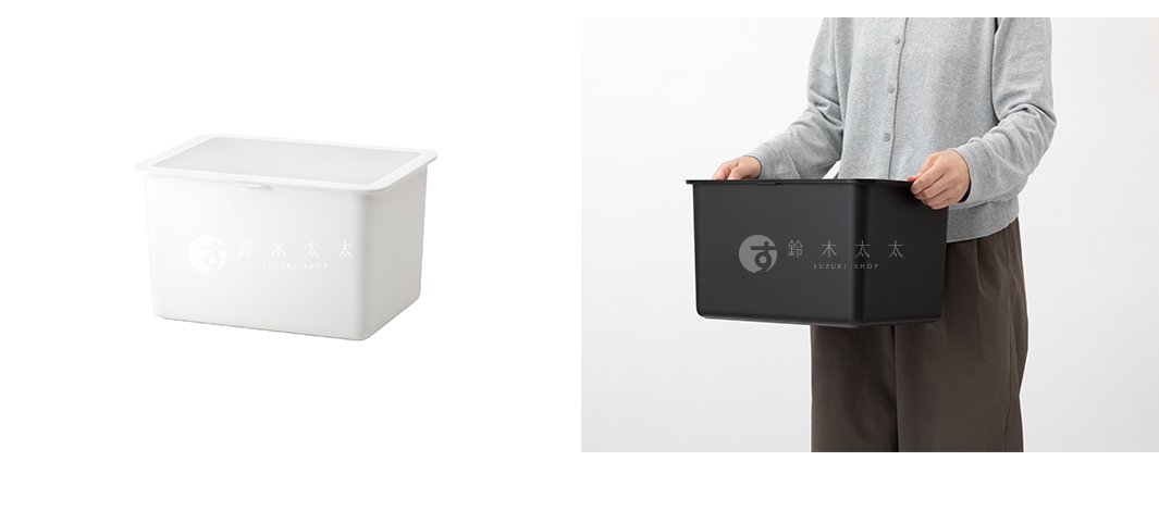 左圖為白色居家萬用分隔收納盒，右圖為黑色居家萬用分隔收納盒，由一人手持