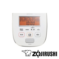 白色電子鍋面板，顯示螢幕上有「壓力IH」字樣和多種烹煮模式選項，時間顯示為「10:00」。下方有「取消」、「炊飯/再加熱」和「預約」等按鈕。