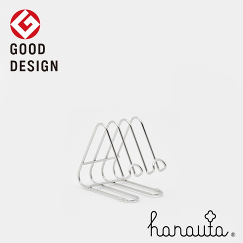 銀色不鏽鋼製成的萬用支架，有四個垂直隔層，底部為水平支架，設計簡潔。