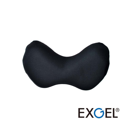 黑色汽車用頸枕，採用彎月形設計，表面為網狀織物材質，提供頭部和頸部支撐。