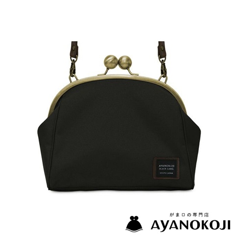 黑色 AYANOKOJI 京都職人手作大玉口金斜背包，側面帶有品牌標籤