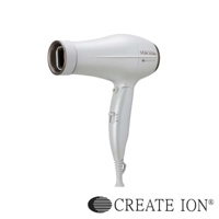 白色「翻轉風」專業沙龍級負離子吹風機，機身光滑，配有銀色開關和黑色出風口。