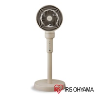 米色直立式落地換氣風扇，圓形風扇頭，帶有黑色扇葉，機身簡潔，設有控制面板，底部為圓形底座。