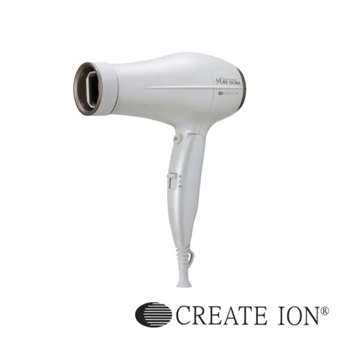 白色「翻轉風」專業沙龍級負離子吹風機，機身光滑，配有銀色開關和黑色出風口。