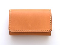 職人手作皮革名片收納夾，壓扣版，經典棕色，全粒面皮革，手工縫線。