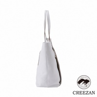 JETTER 大容量肩背托特包 CJTE-025，白色荔枝紋皮革材質，側面有拉鍊設計，配有細長提把，風格簡約。