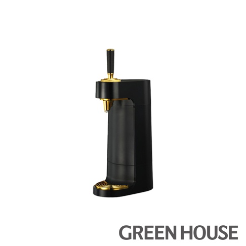 GREEN HOUSE 超音波四代金泡機 GH-BEERT-BK 黑色機身搭配金色點綴，帶有出酒龍頭。