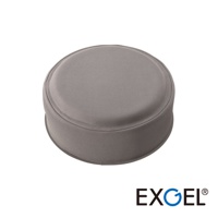 YUKA PUNI 墊高圓座墊，灰色布面，圓柱形設計，上方有縫線。