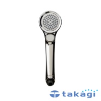 光澤銀色的 Air beat 拍打按摩蓮蓬頭，設有圓形出水盤，盤面佈滿細小的噴嘴，手柄部分有白色按鈕，整體為流線型設計。