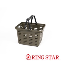 Starke-R 超級迷你籃，橄欖綠色塑膠材質，方形設計，兩側有把手，籃身有長條形鏤空，適合收納小型物品。