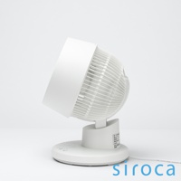 SF-A1610 3D氣流循環扇，白色塑膠機身，具有圓形底座，可調節角度的扇頭，扇網為多條白色細格柵。