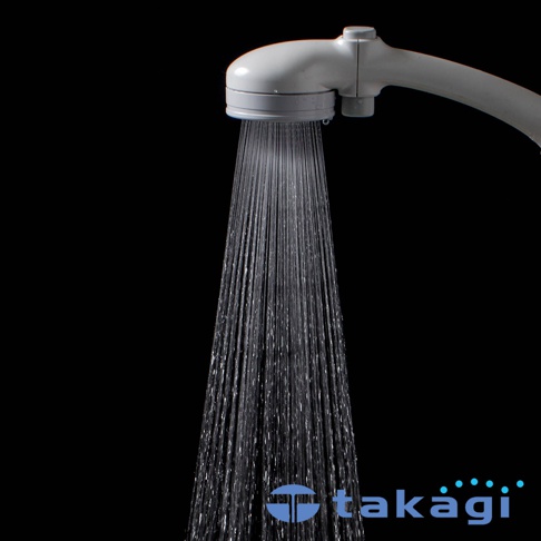 珍珠白色拍打按摩蓮蓬頭，出水時水流細緻，蓮蓬頭本體為圓潤的設計。