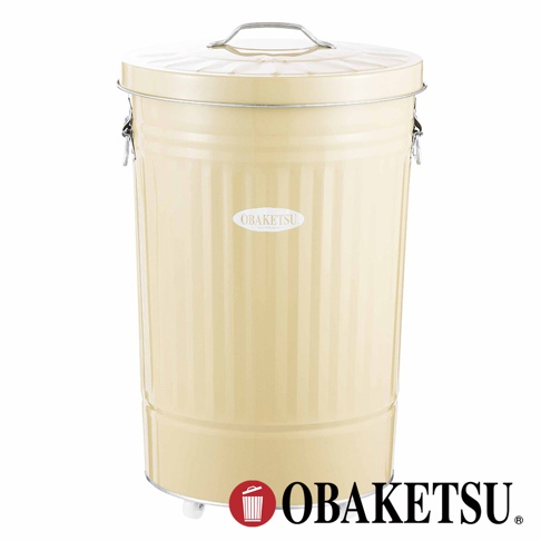 OBAKETSU 奶油色手工製附輪垃圾桶