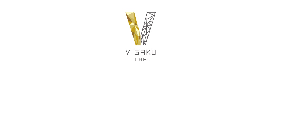 美學實驗室 VIGAKU LAB. Logo，以金色幾何圖形與線條構成字母 V