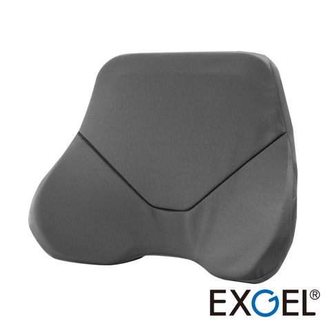 灰色透氣網布材質電競椅背墊，符合人體工學設計，提供腰部支撐。