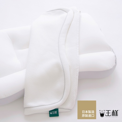 白色網格紋天絲 TENCEL 枕套覆蓋在白色枕頭上，枕頭具有符合人體工學的曲線設計，枕套邊緣有細緻的滾邊，整體呈現簡約乾淨的視覺效果。