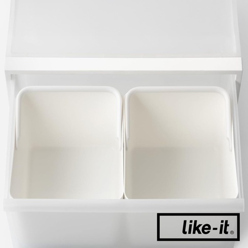 like-it 手提式居家萬用分隔收納盒，白色，俯視角，內部有兩個白色收納盒。