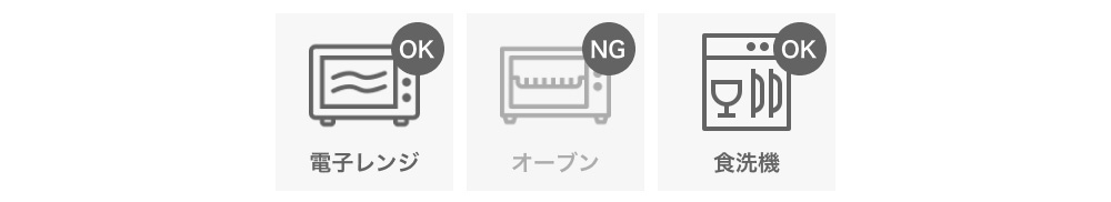 三款圖示，分別標示「電子鍋 OK」、「烤箱 NG」和「洗碗機 OK」。
