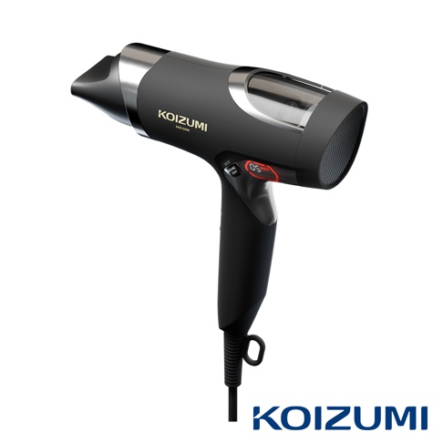 KOIZUMI 小怪獸 2.0 吹風機，黑色機身搭配銀色飾環，設有 LED 顯示螢幕。