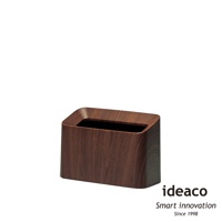 胡桃木紋纖形斜口桌邊置物/垃圾桶，木質紋理，深棕色調，簡約現代設計，用於桌面收納或小型垃圾。