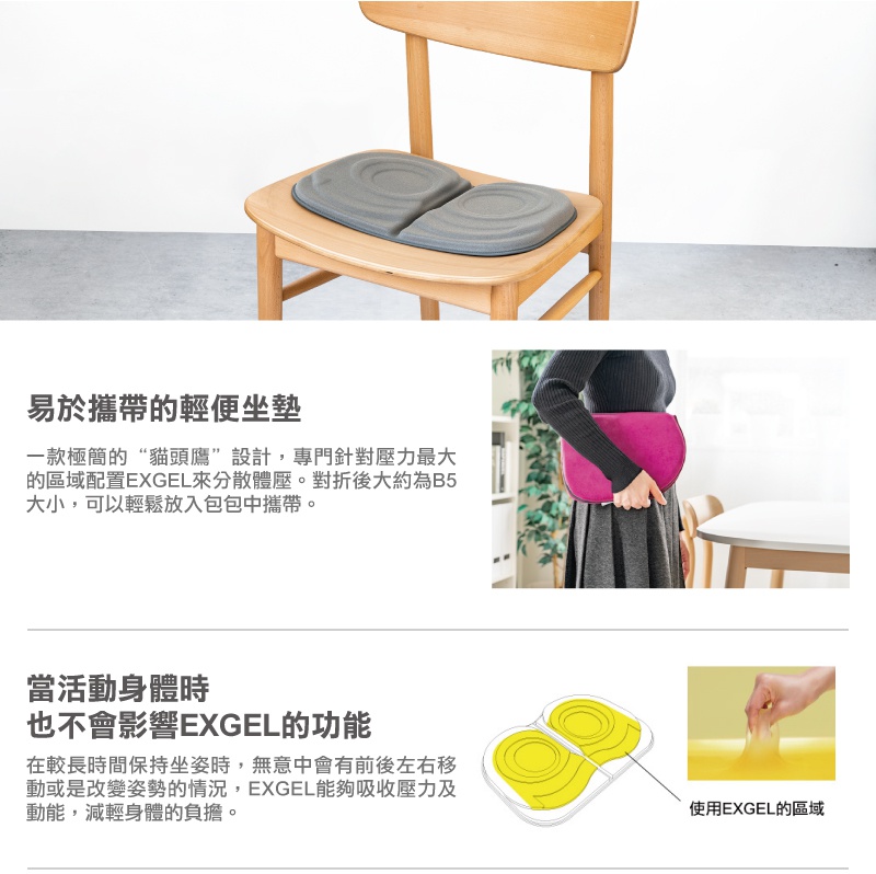 THE OWL HighestCompact 貓頭鷹進階款隨身坐墊，呈現灰色，呈對稱的貓頭鷹造型，中央有兩塊圓形凸起，材質應為透氣網布與凝膠。