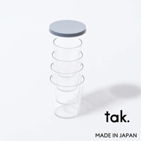 四個透明防摔水杯堆疊，頂部蓋子為淺灰色圓形。