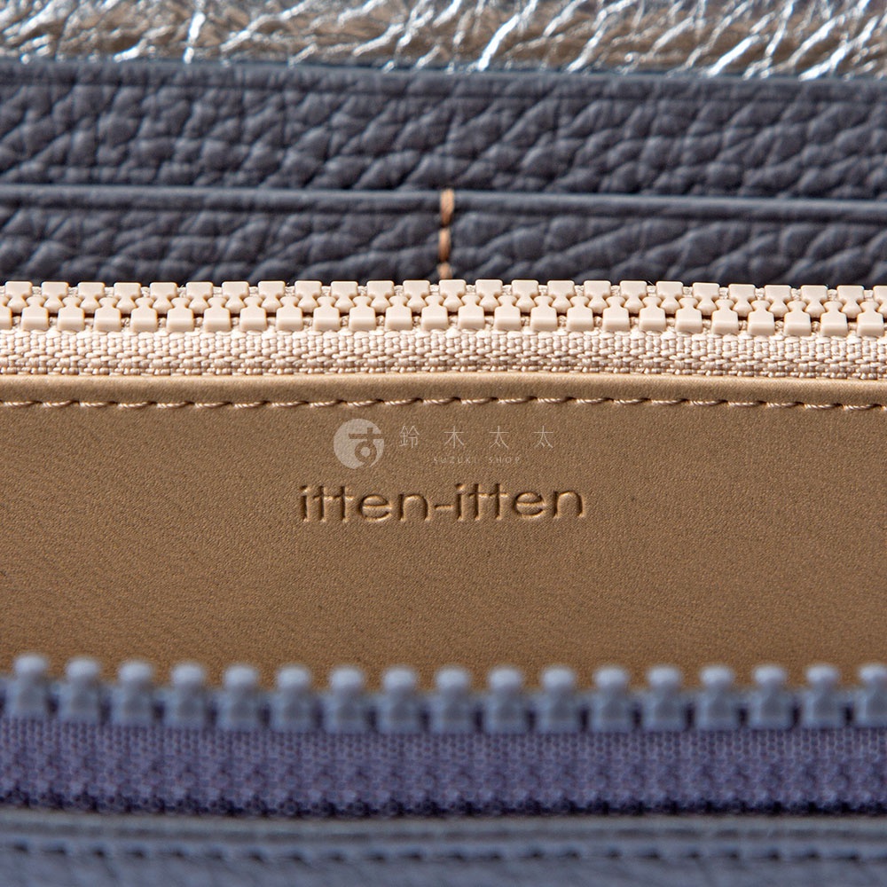 itten-itten 品牌標誌與義大利皮革圓角長夾內部的 itten-itten 文字細節