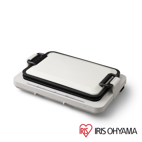 左右溫控電烤盤 WHP-012，白色烤盤配黑色邊框，烤盤中央為淺色，兩側有黑色提把，機身為淺灰色，帶有控制面板與指示燈。