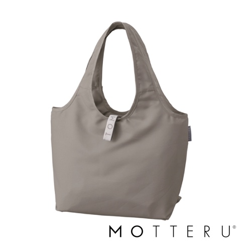 淺灰色輕時尚摺疊保冷可拆托特袋，由光滑材質製成，設有兩個寬提把，前方有一個白色標籤，上面印有「TOM」字樣。