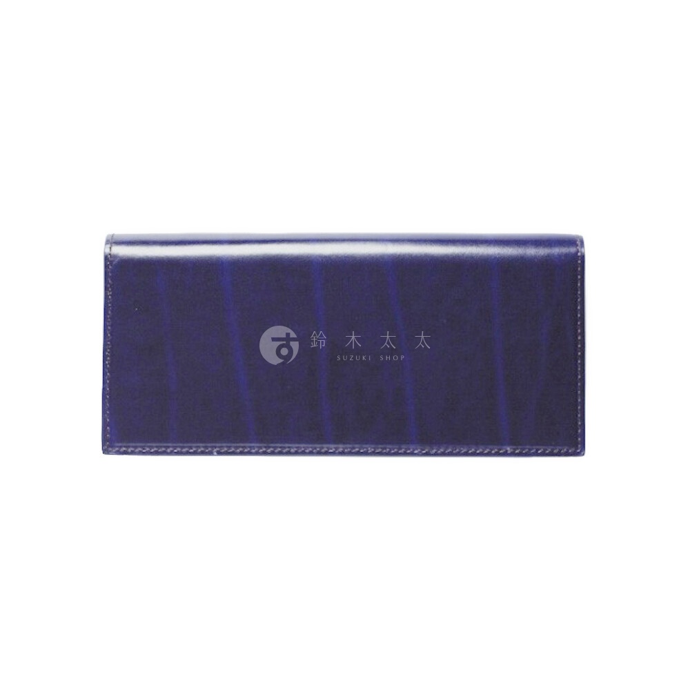 午夜藍Rugato皮革長夾，壓印SUZUKI SHOP字樣