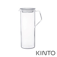 透明耐熱玻璃水瓶，帶有白色玻璃蓋和傾斜的玻璃手柄。